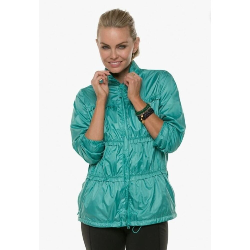 PrAna‎ Womens Tegan Yoga Jacket Large Turqoise Polyester Water-Resistant Zip